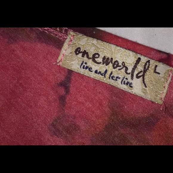 Oneworld Red Floral Tied Top Size Large - Picture 3 of 8